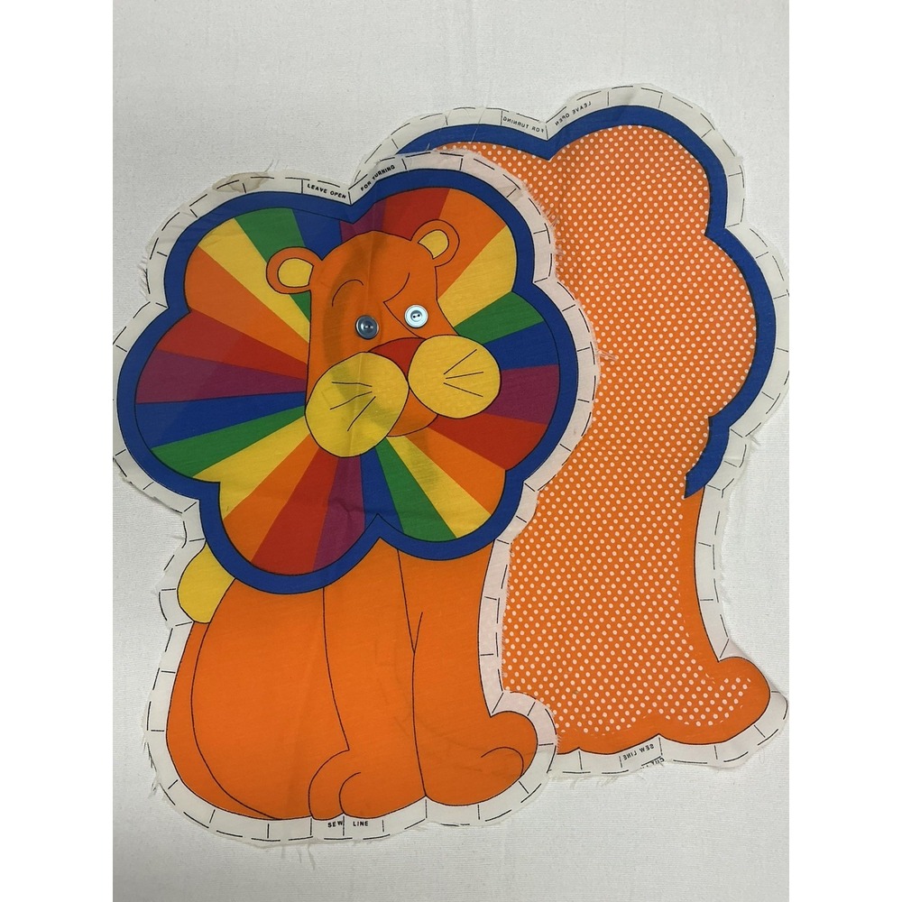 Orange VTG Rainbow Lion Sewing Panel Fabric Doll/Pillow 18" x 12"